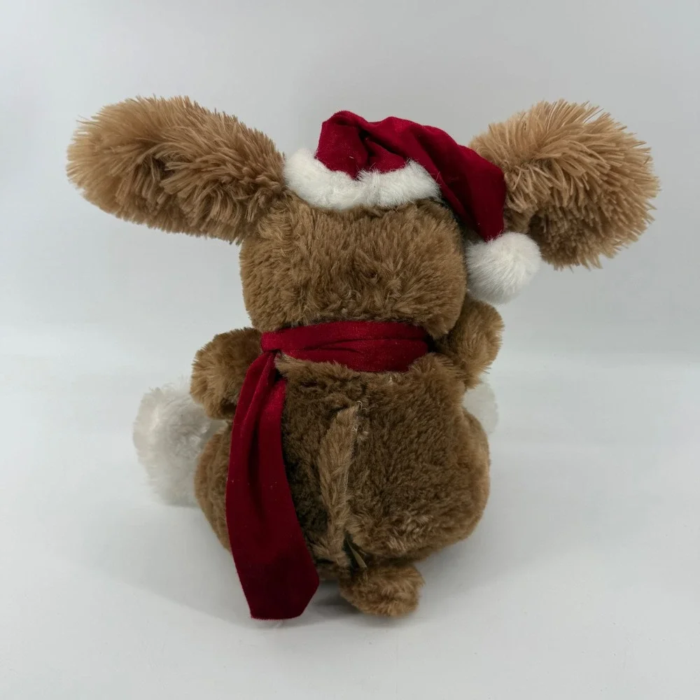 Dan Dee Plush Christmas Brown Dog Red Hat Scarf Sings Holiday Stuffed Animal